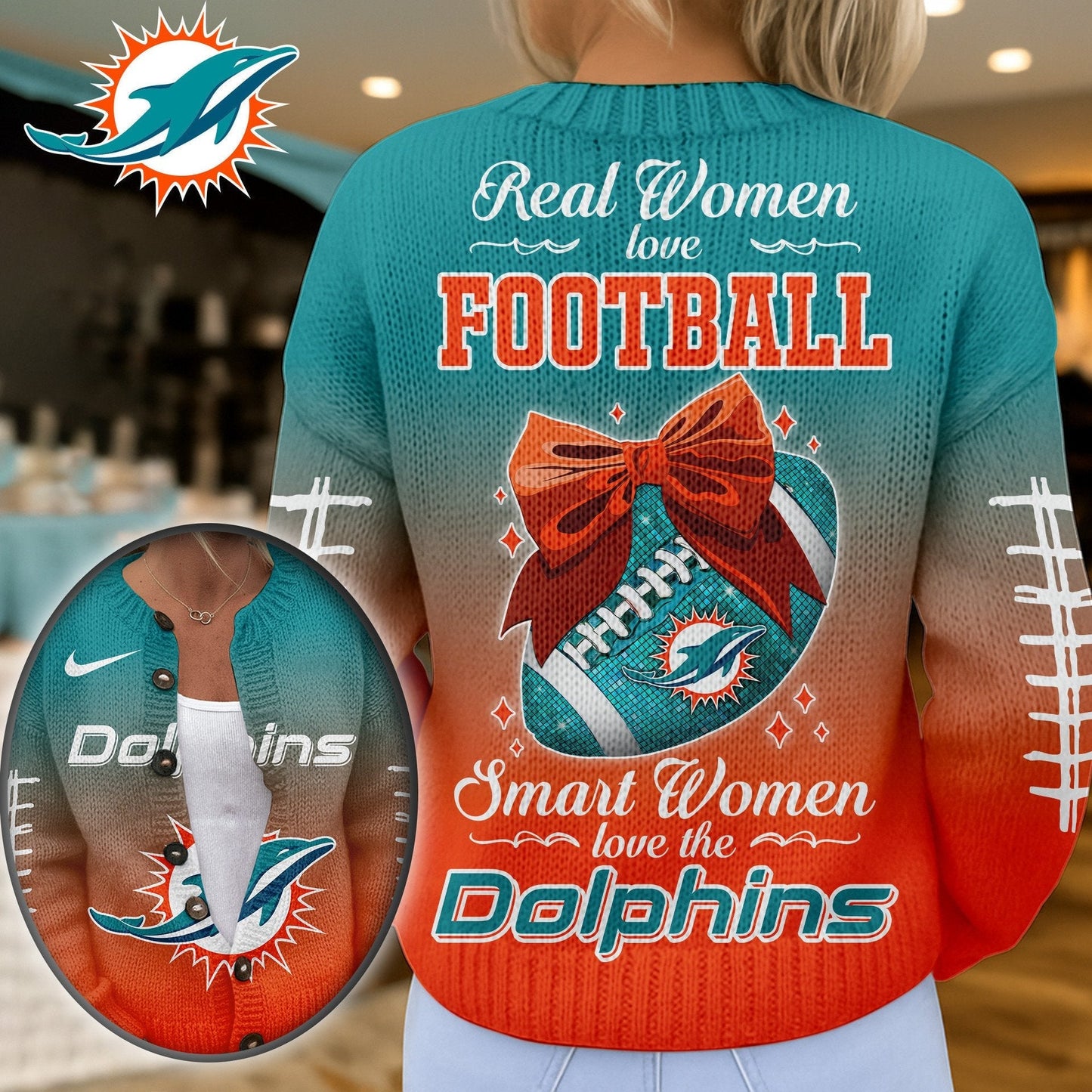 Premium NFL X MIA Smart Woman Love Football Cozy Split Knit Cardigan NDT NHM