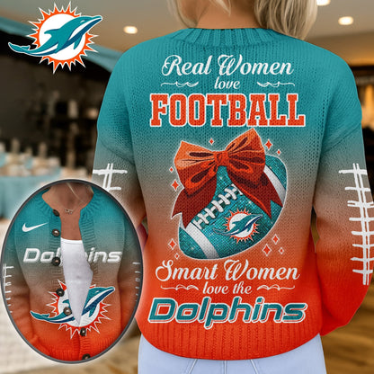 Premium NFL X MIA Smart Woman Love Football Cozy Split Knit Cardigan NDT NHM