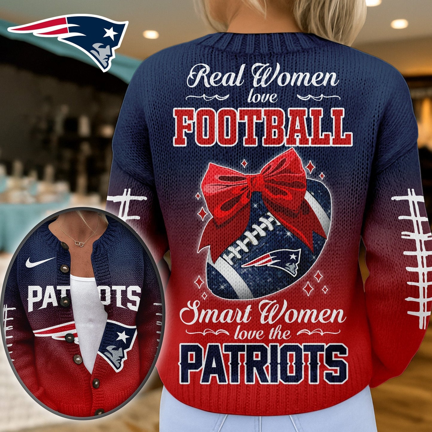 Premium NFL X NE Smart Woman Love Football Cozy Split Knit Cardigan NDT NHM