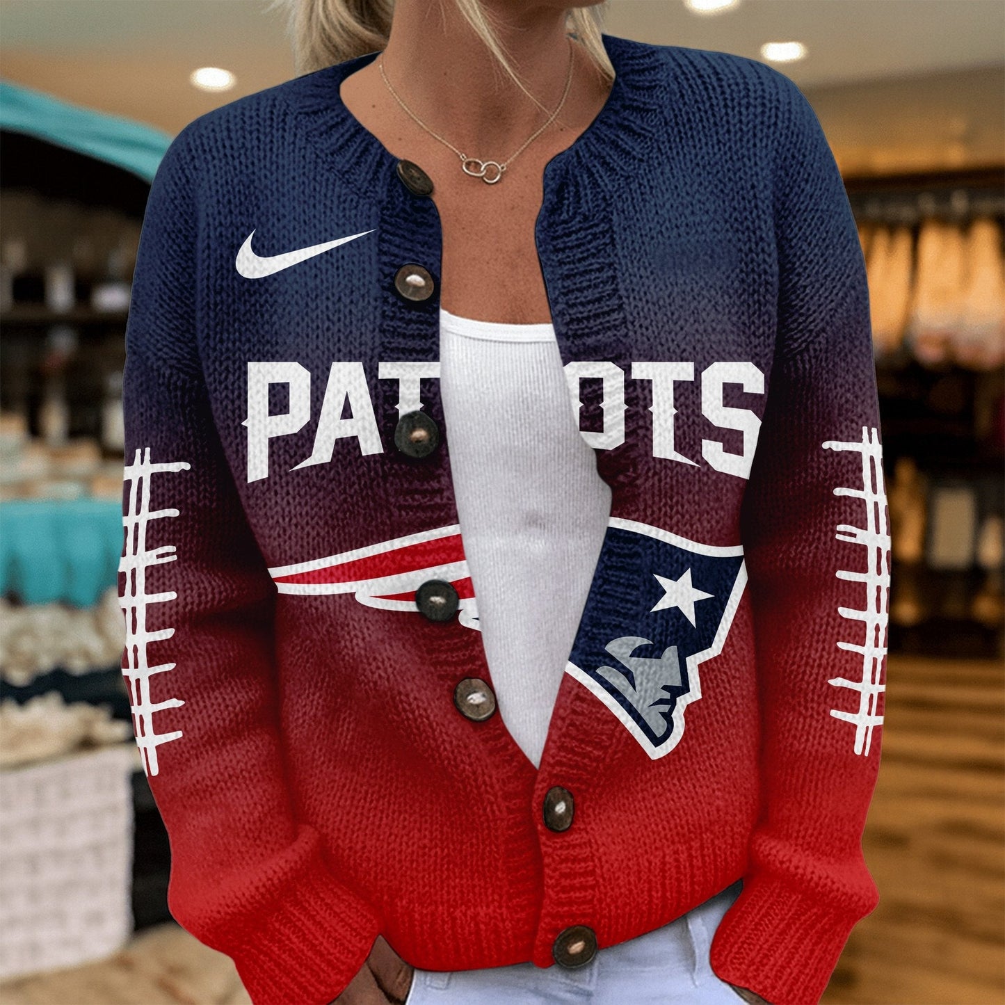 Premium NFL X NE Smart Woman Love Football Cozy Split Knit Cardigan NDT NHM