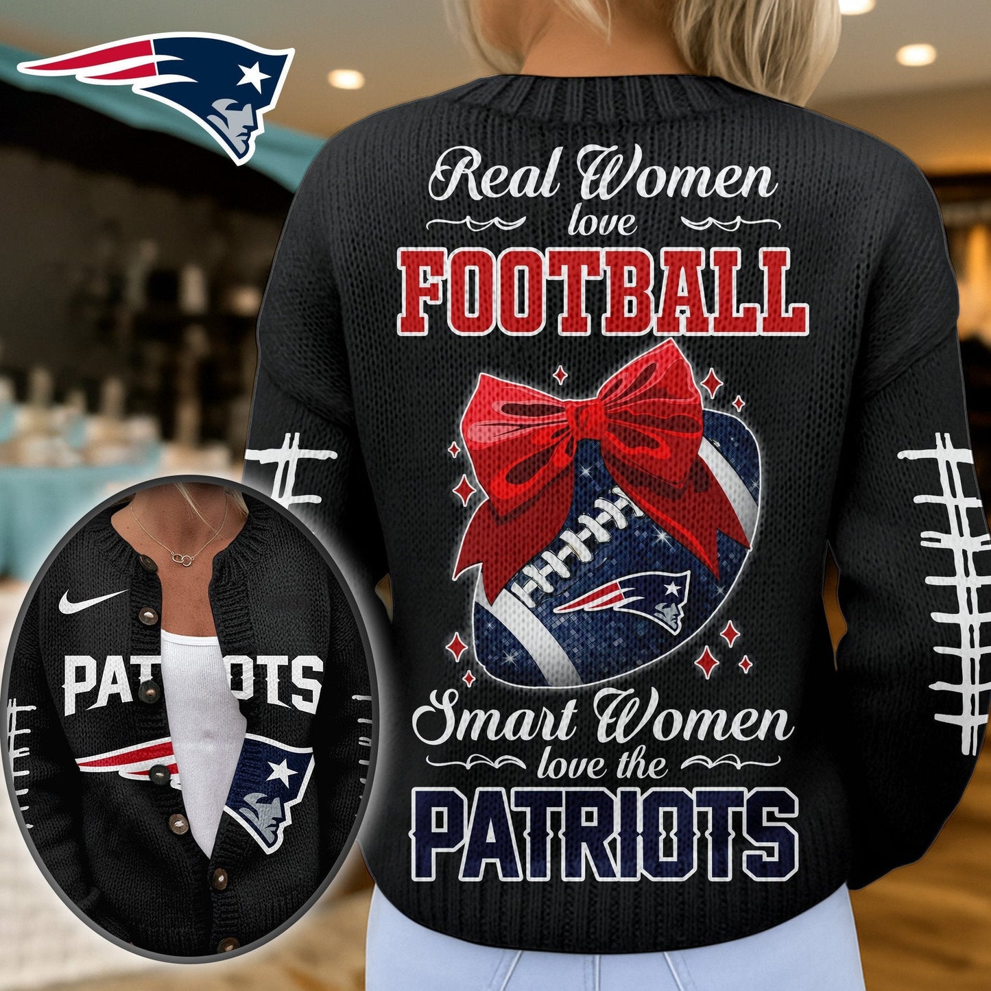 Premium NFL X NE Smart Woman Love Football Cozy Split Knit Cardigan NDT NHM