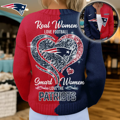 Premium NFL X NE Smart Woman Love Football Cozy Split Knit Cardigan V2 NDT NHM