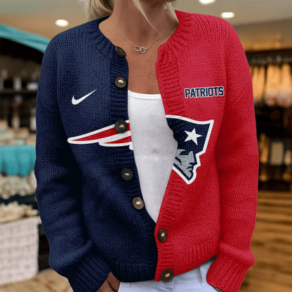 Premium NFL X NE Smart Woman Love Football Cozy Split Knit Cardigan V2 NDT NHM