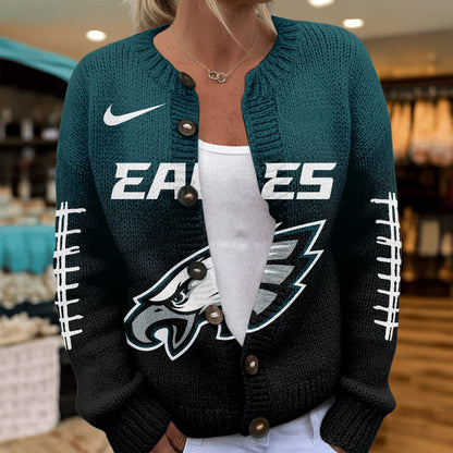 Premium NFL X PHI Smart Woman Love Football Cozy Split Knit Cardigan NDT NHM