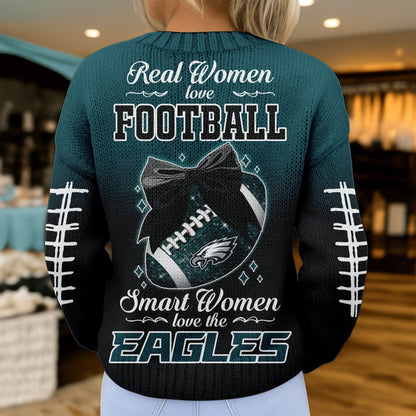 Premium NFL X PHI Smart Woman Love Football Cozy Split Knit Cardigan NDT NHM