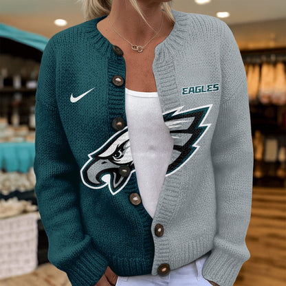 Premium NFL X PHI Smart Woman Love Football Cozy Split Knit Cardigan V2 NDT NHM