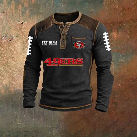 Premium NFL X SF Classic Henley Long Sleeve Polo Shirt NDT TDT