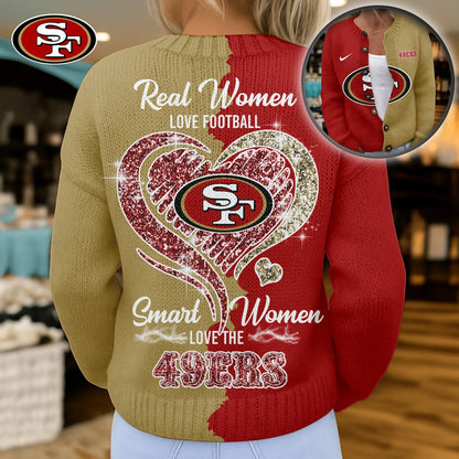 Premium NFL X SF Smart Woman Love Football Cozy Split Knit Cardigan V2 NDT NHM