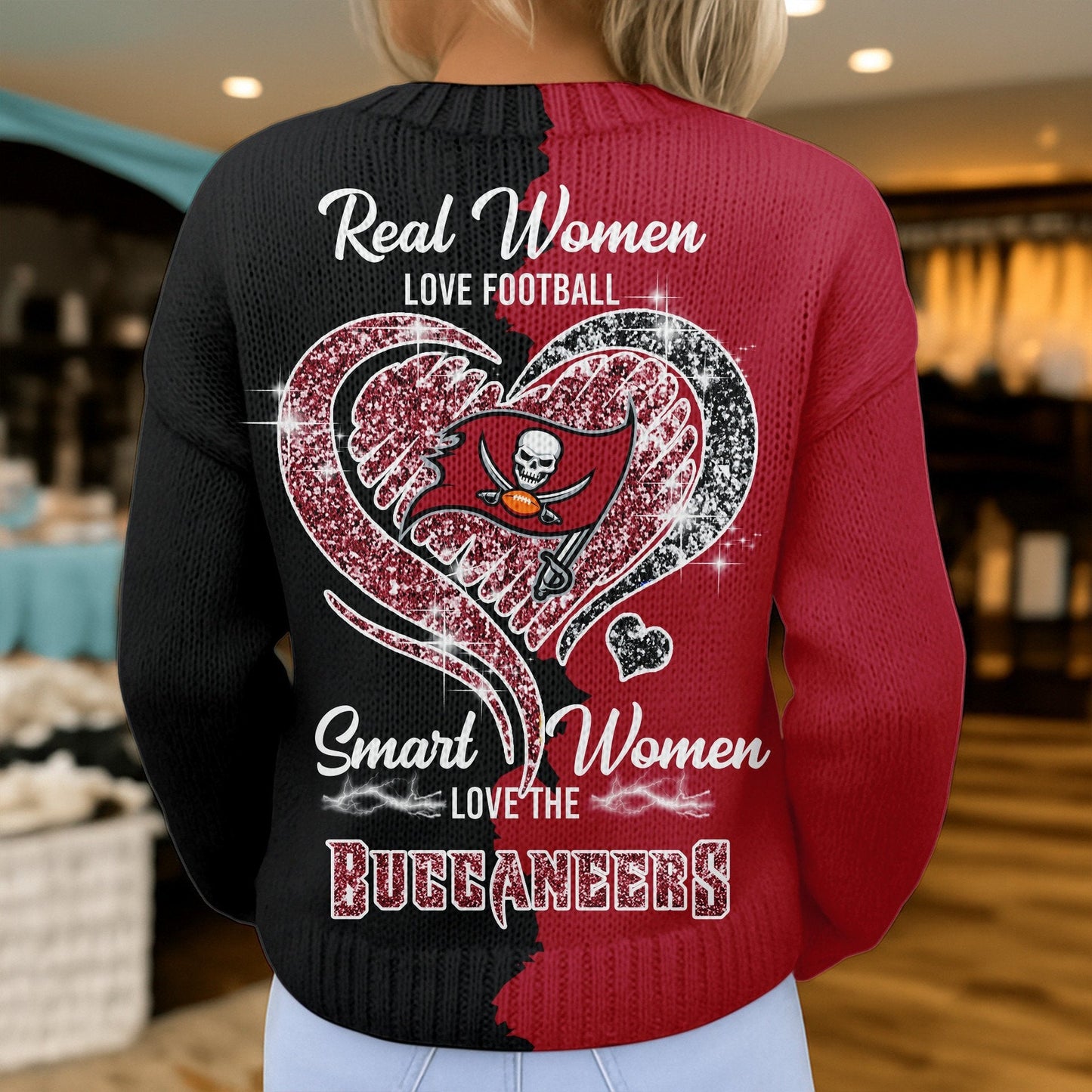 Premium NFL X TB Smart Woman Love Football Cozy Split Knit Cardigan V2 NDT NHM