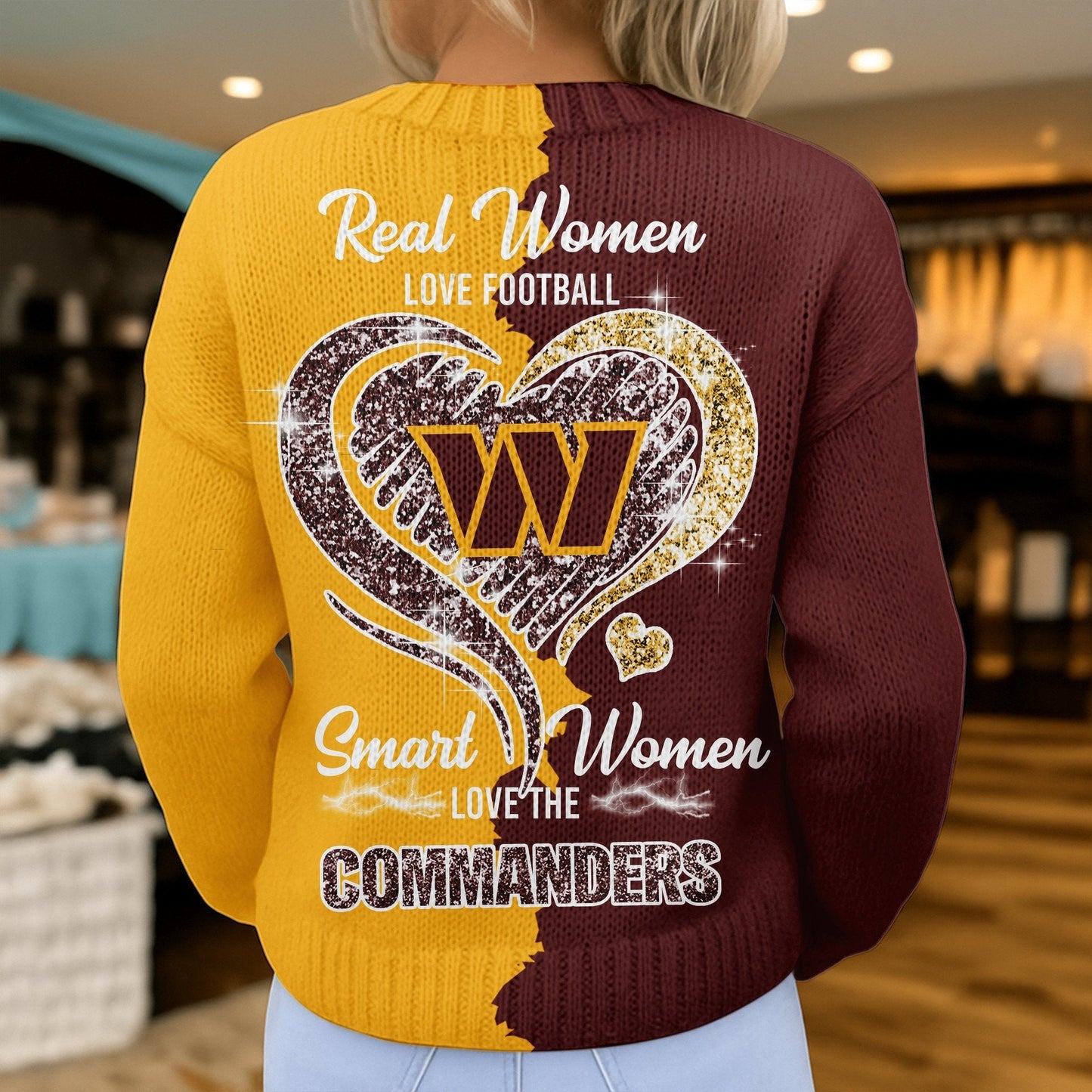 Premium NFL X WAS Smart Woman Love Football Cozy Split Knit Cardigan V2 NDT NHM