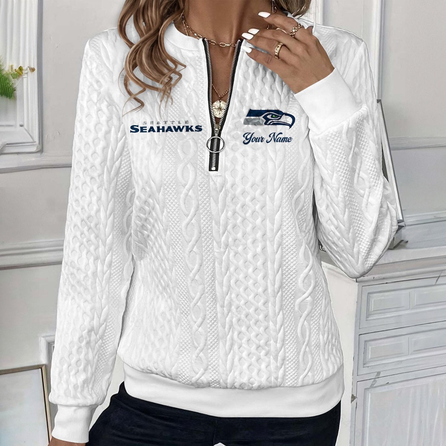 SEA x NFL Women's Quilted Zip-UP Sweatshirt DatND DVT