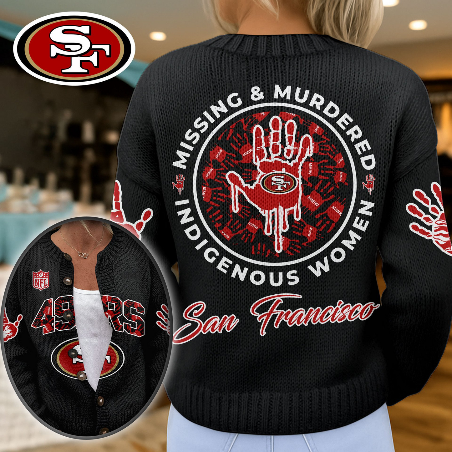 SF49 Premium NFL Cozy Knit Cardigan DDT NTL