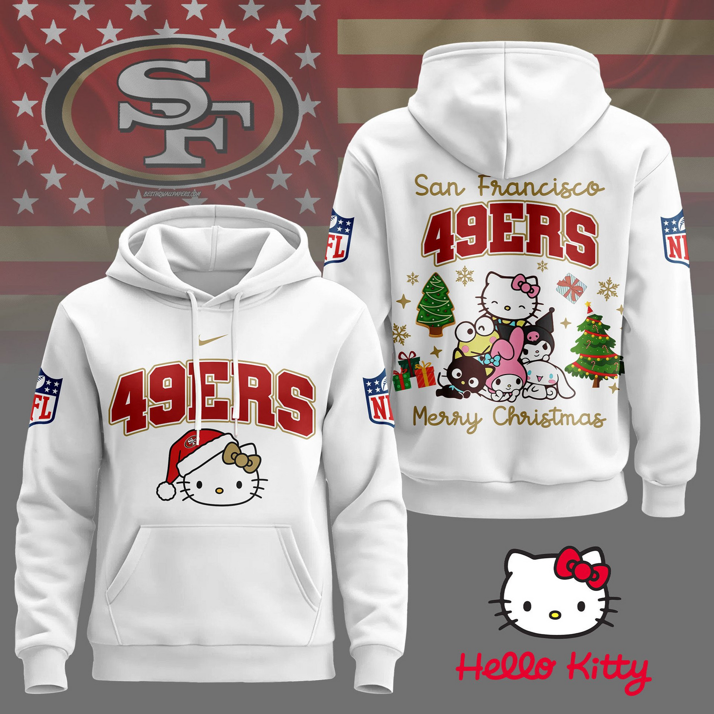 SF49 Premium NFL Hello Kitty Christmas 3D Hoodie DDT CTND