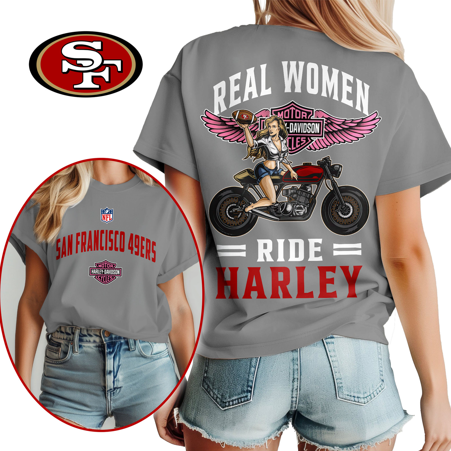 SF49 Premium NFL Real Women Ride Harley 3D Shirt DDT CTND