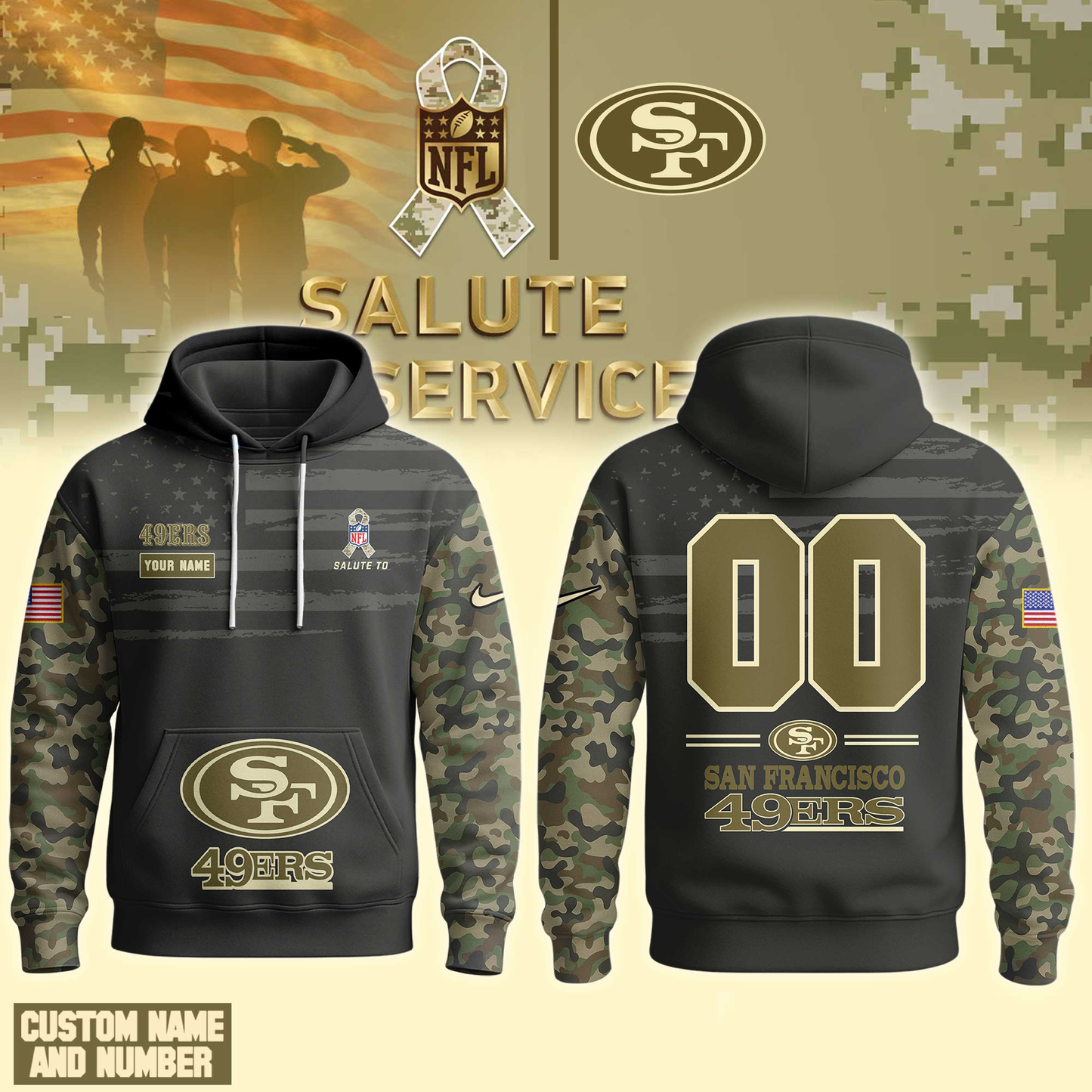 SF49 Premium NFL Salute To Service Hoodie DDT  NTL