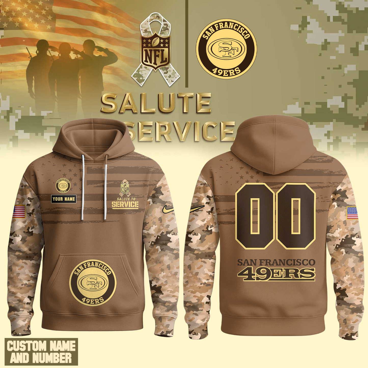 SF49 Premium NFL Salute To Service Hoodie DDT  NTL