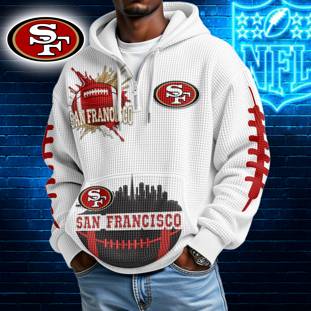 SF49 Premium NFL Waffle Zipper Long Sleeve Hooded Sweatshirt DDT CTND