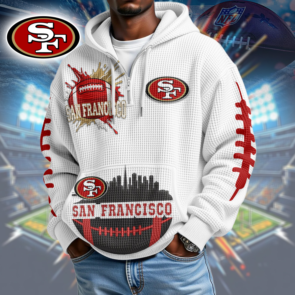 SF49 Premium NFL Waffle Zipper Long Sleeve Hooded Sweatshirt DDT CTND