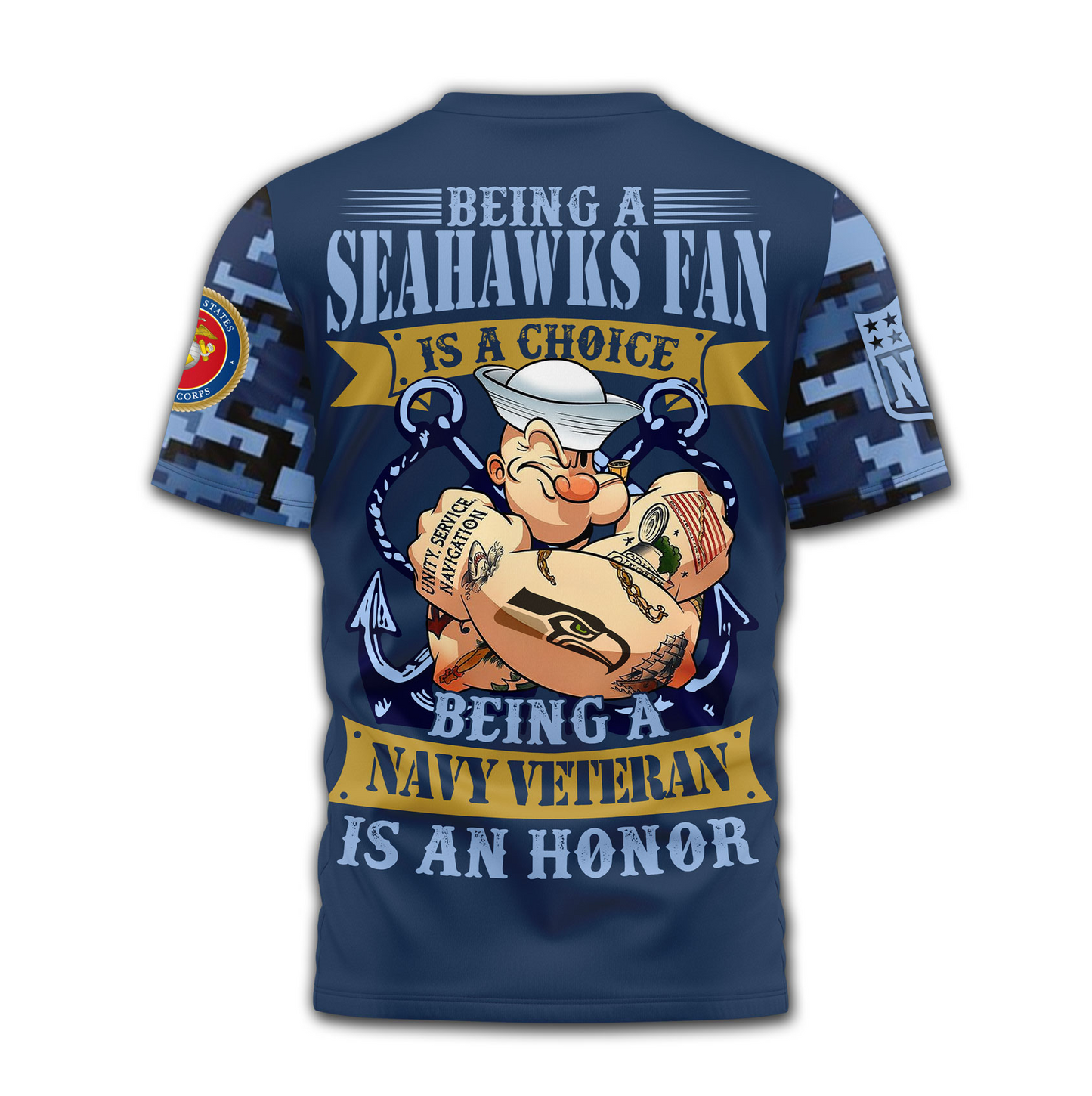SS Premium NFL Navy Veteran Popeye 3D Shirt DDT CTND