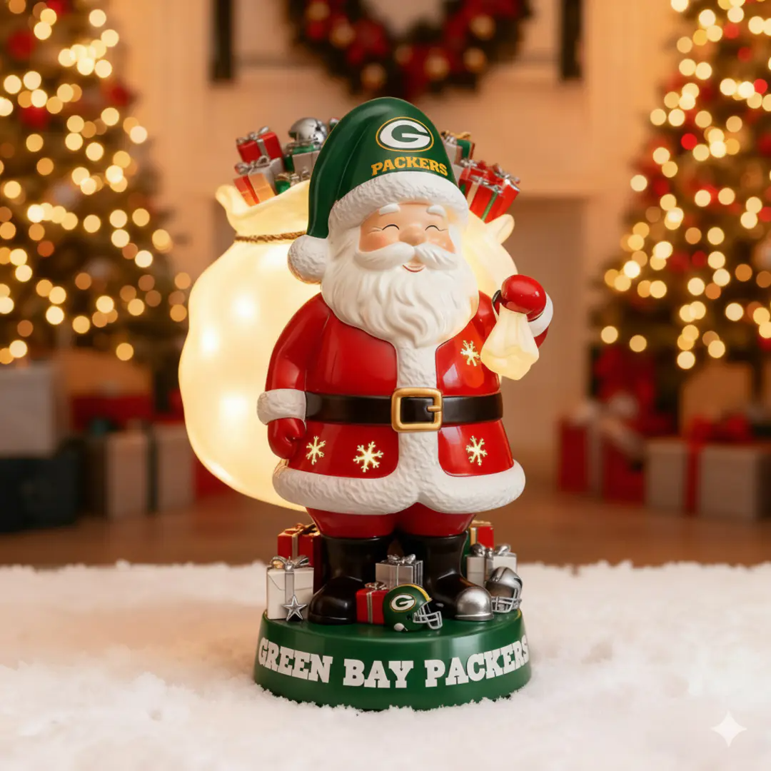 UNIQUE NFL X GB Santa Claus LED NITE Holiday Statuary NDT NHM