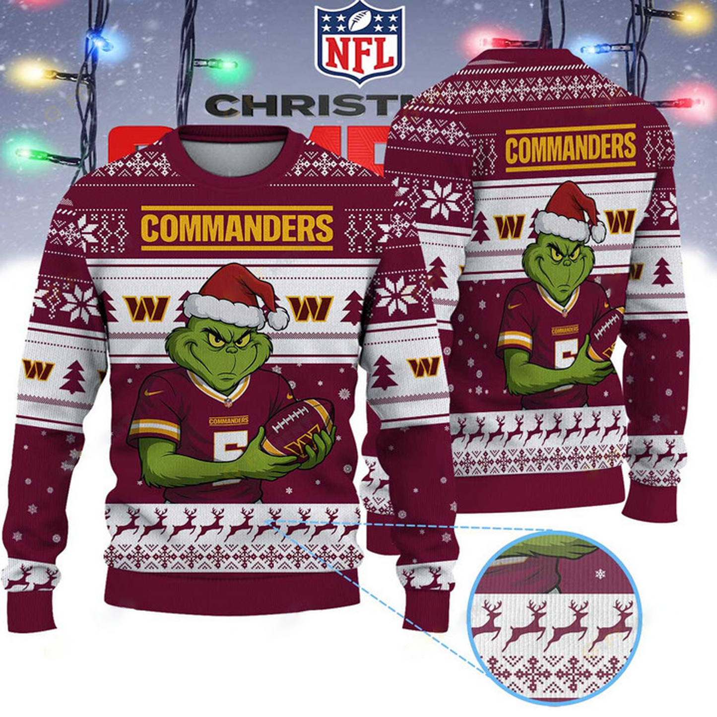 WAS X NFL Grinch Jersey Premium Ugly Sweater Xmas DATND THUONGNH