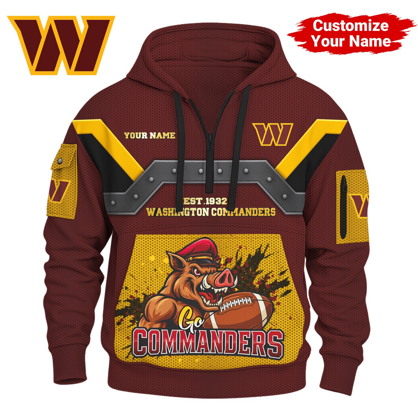WC Premium NFL 3D Half Zip Hoodie DDT NTL