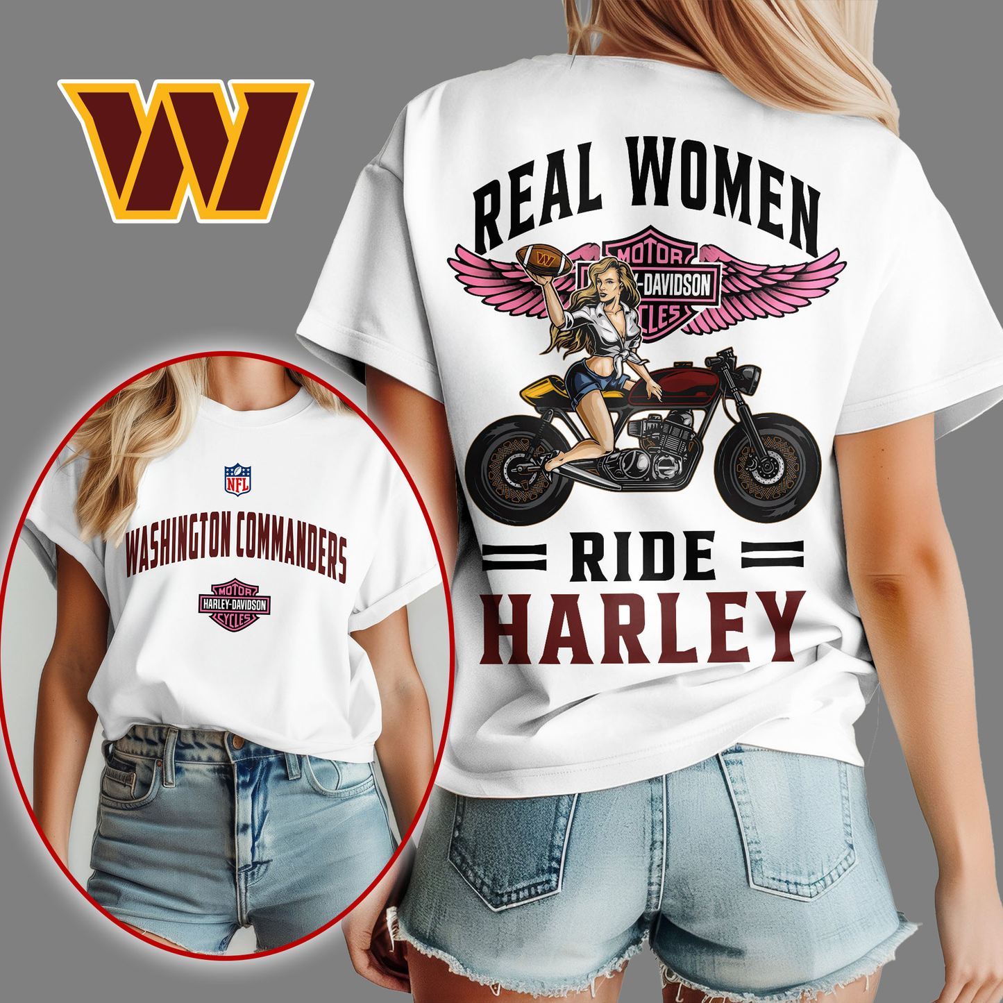 WC Premium NFL Real Women Ride Harley 3D Shirt DDT CTND