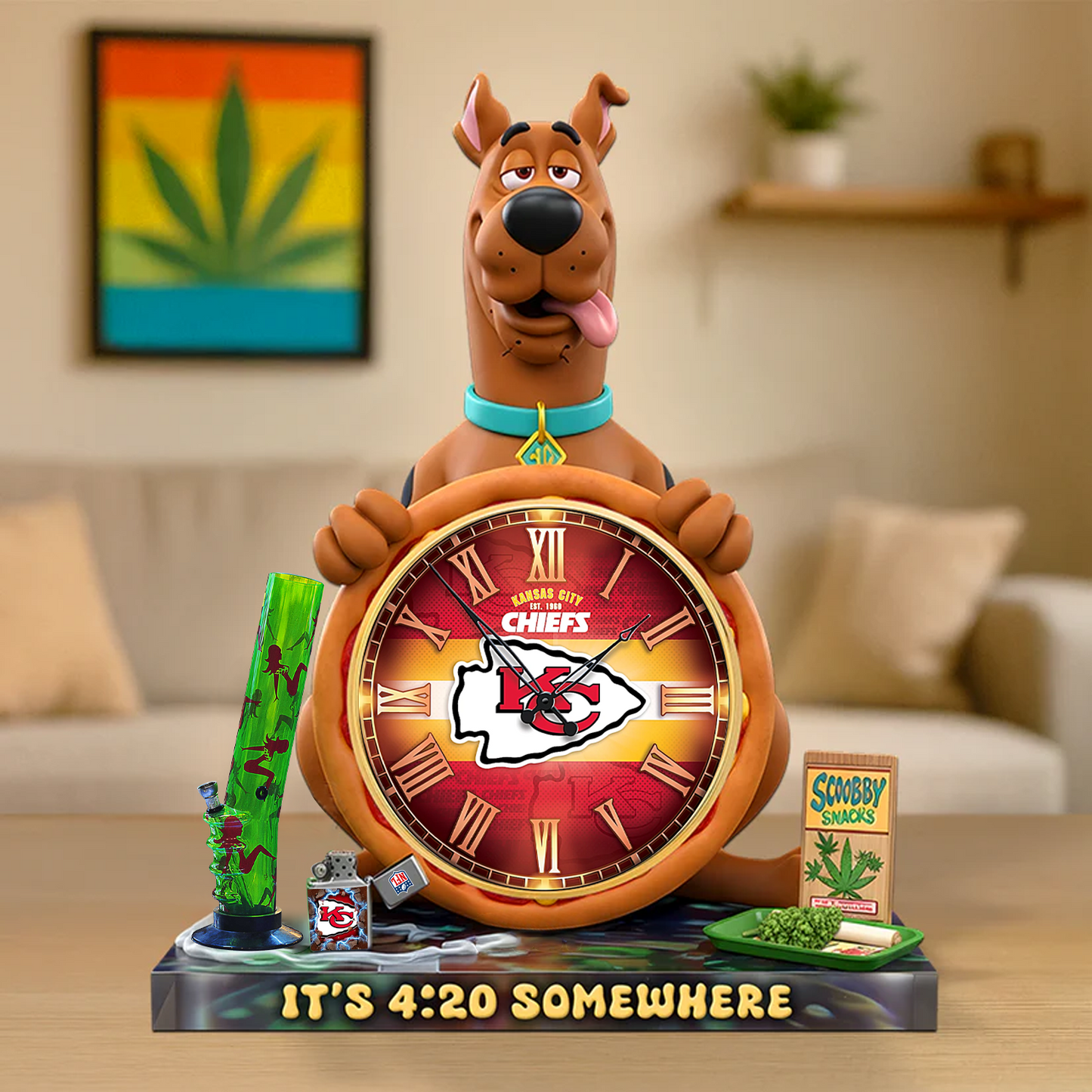A Playful Pup Desk Clock Plaque - CHRISTMAS SCOOBIDO- KCC Gift For Weed Lovers NDT TDT
