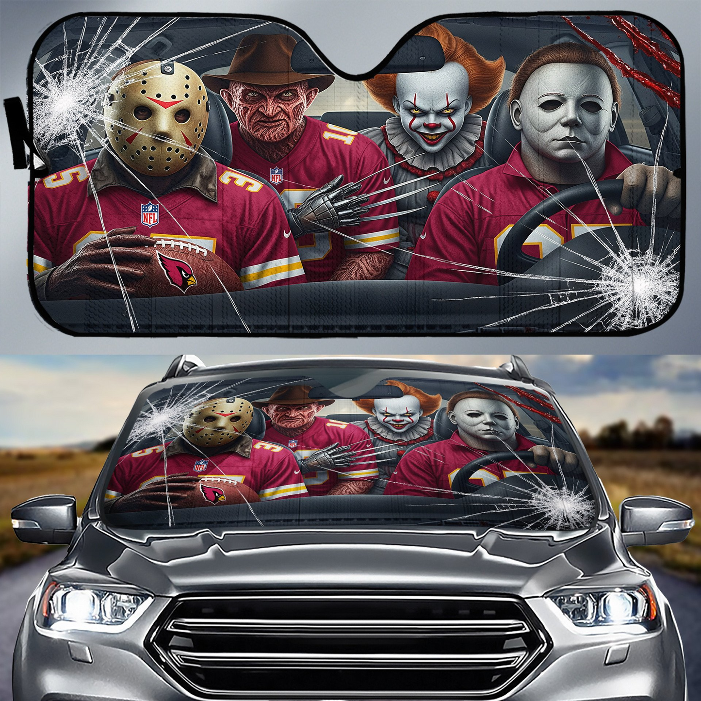 AC x NFL Horror Car Sunshade For Fan DDT CTND