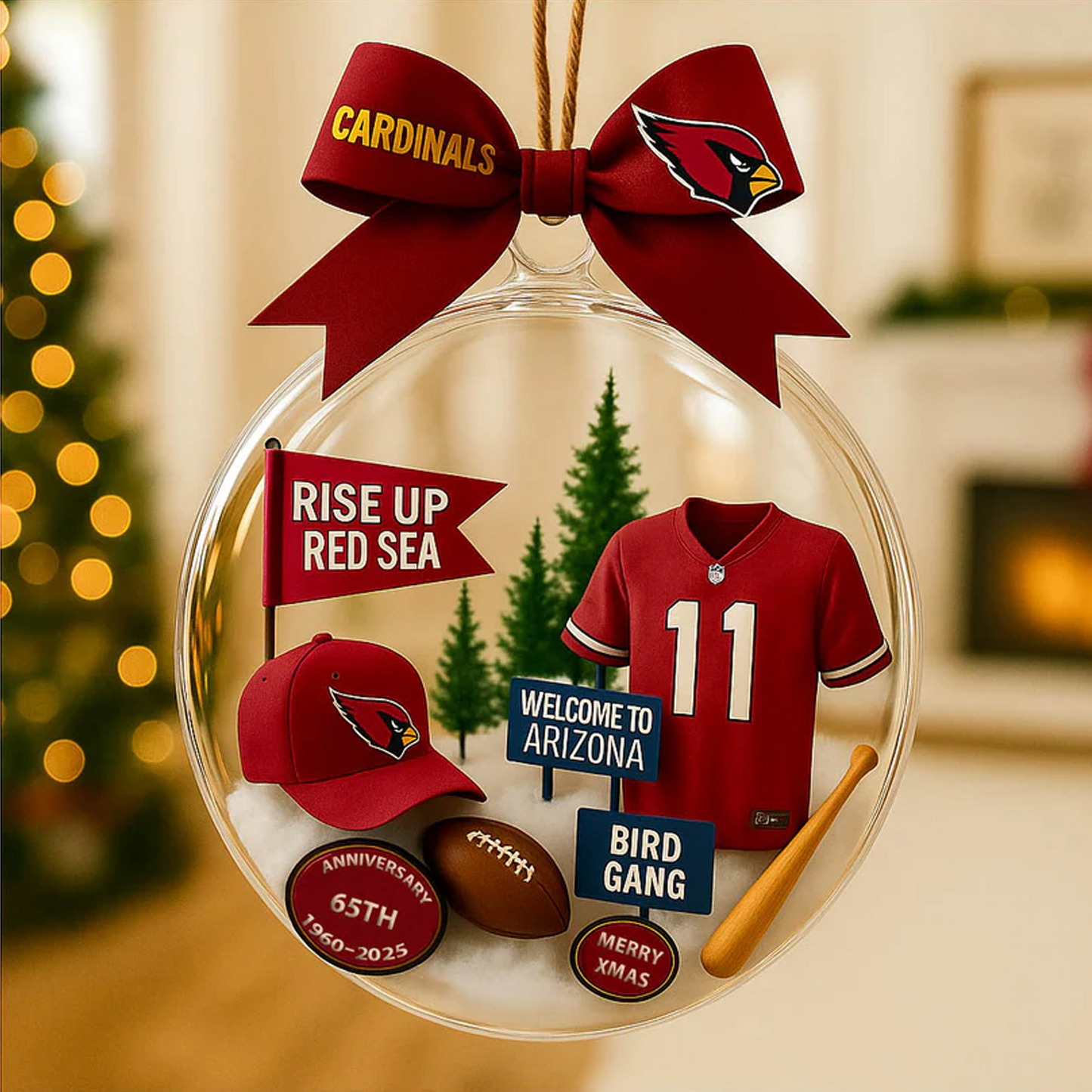 ARI X NFL Baseball Team Christmas Tree and Uniform Pendant V1 NAK NHT