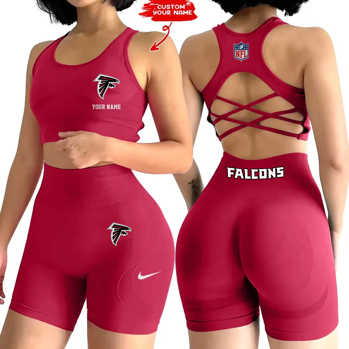 ATL x NFL 2-PCS Women's Seamless Yoga Set Sexy Sport Bra High Waist Sports Shorts DATND TANTD