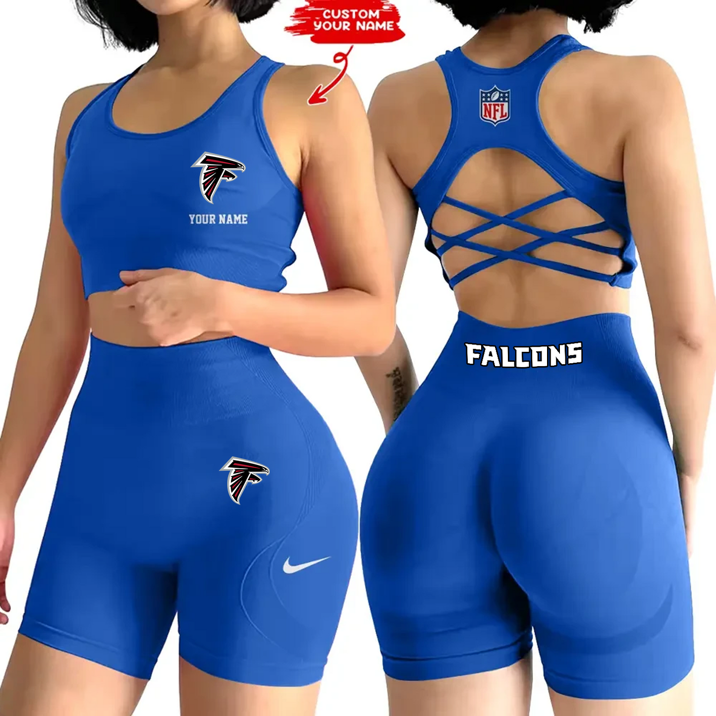 ATL x NFL 2-PCS Women's Seamless Yoga Set Sexy Sport Bra High Waist Sports Shorts DATND TANTD