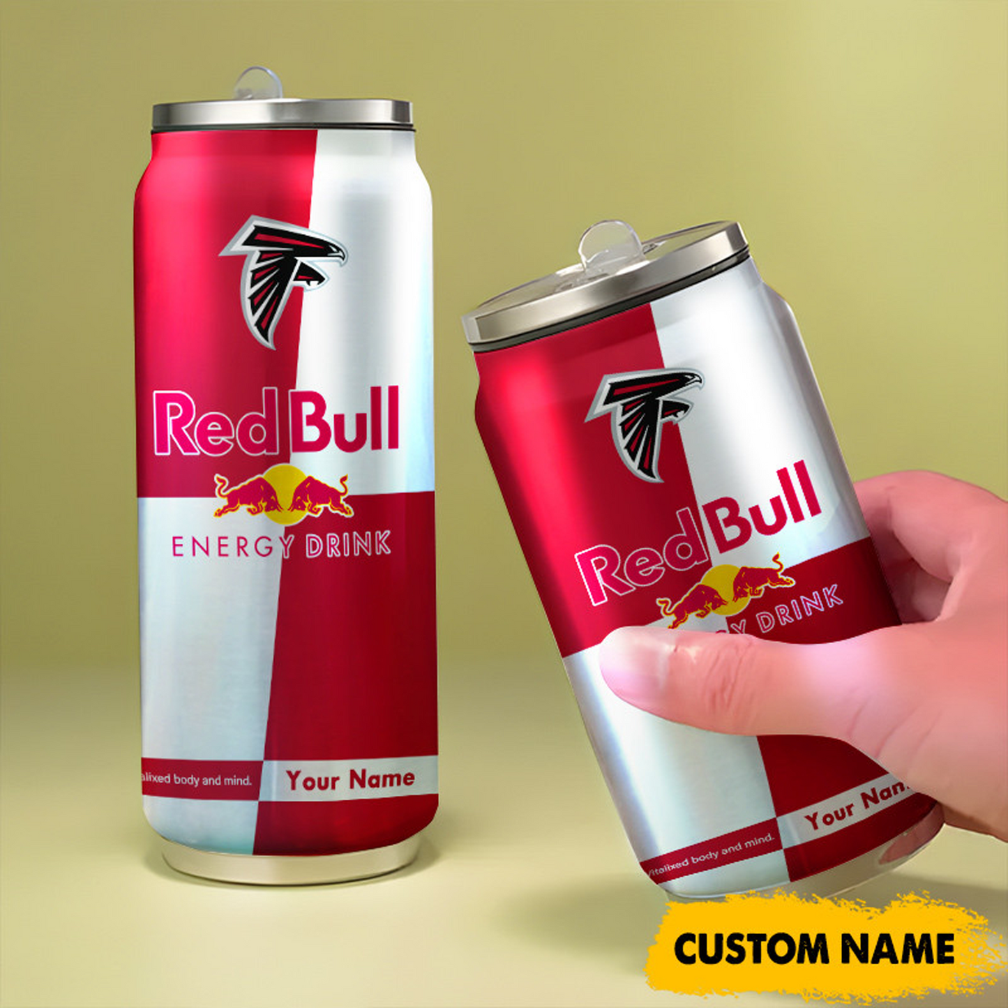 ATL x NFL Mix RedB Drink Can Tumbler Custom Any Name DATND TANTD