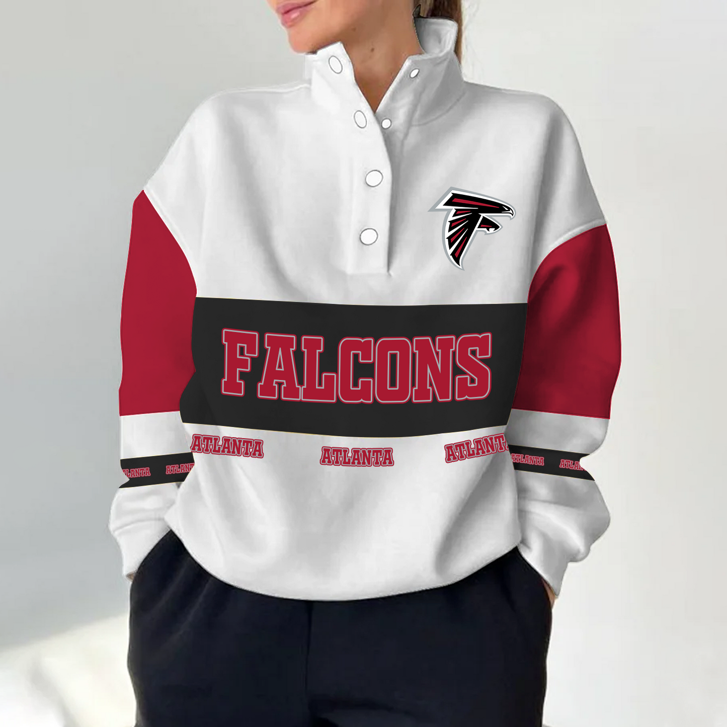 ATL x NFL Women's Retro Casual Snap Mockneck Pullover DATND TANTD