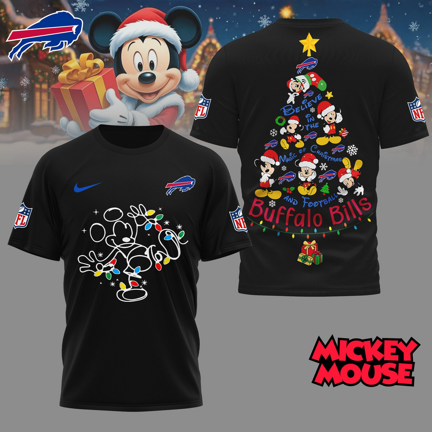 BB Premium NFL Mickey Mouse Christmas 3D Shirt DDT CTND