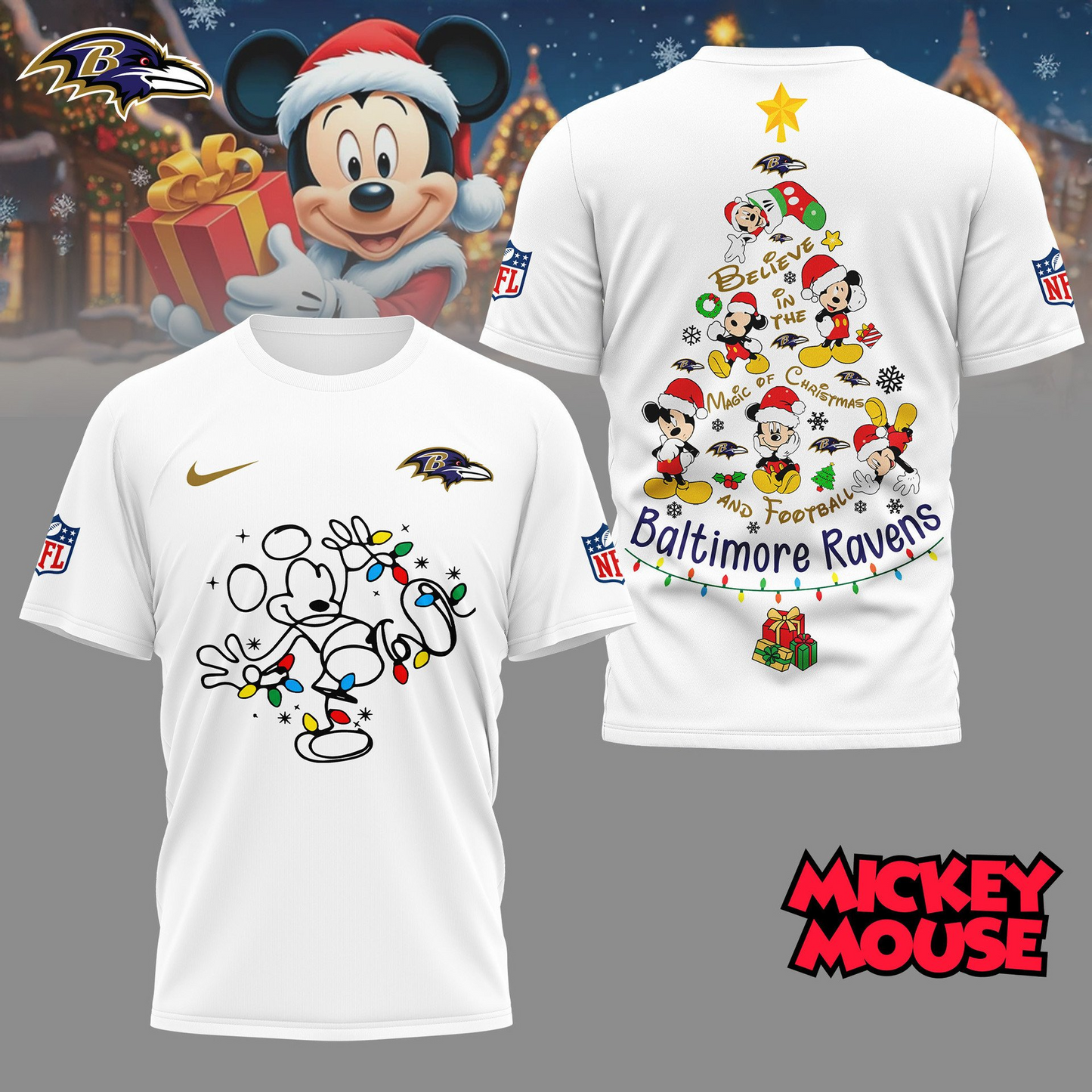 BR Premium NFL Mickey Mouse Christmas 3D Shirt DDT CTND