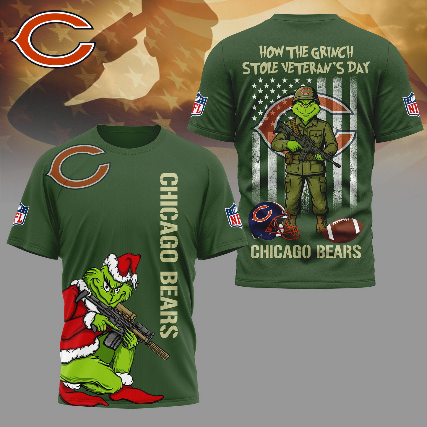 CHI Premium NFL The Grinch Salute Veterans DDT CTND