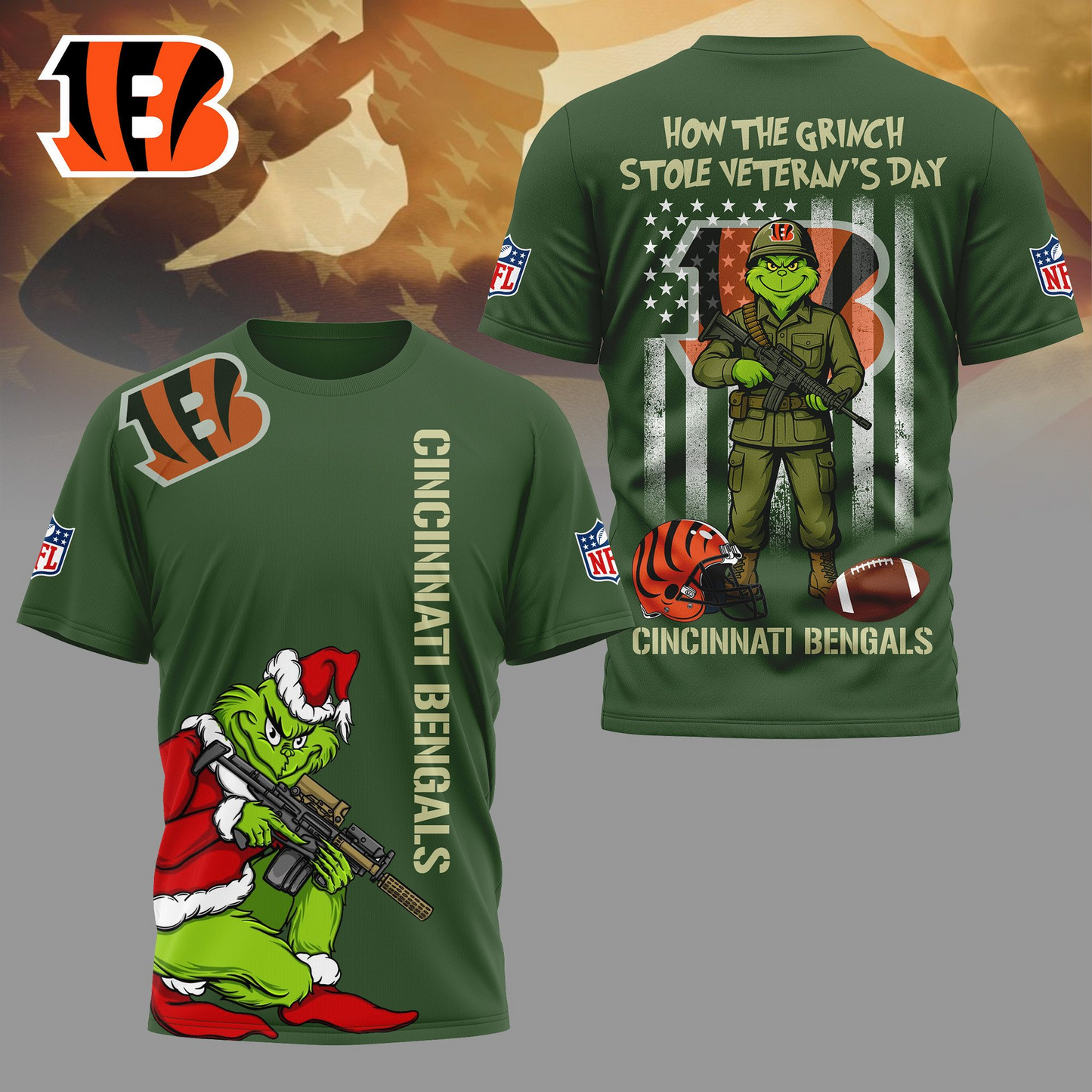 CIN Premium NFL The Grinch Salute Veterans DDT CTND