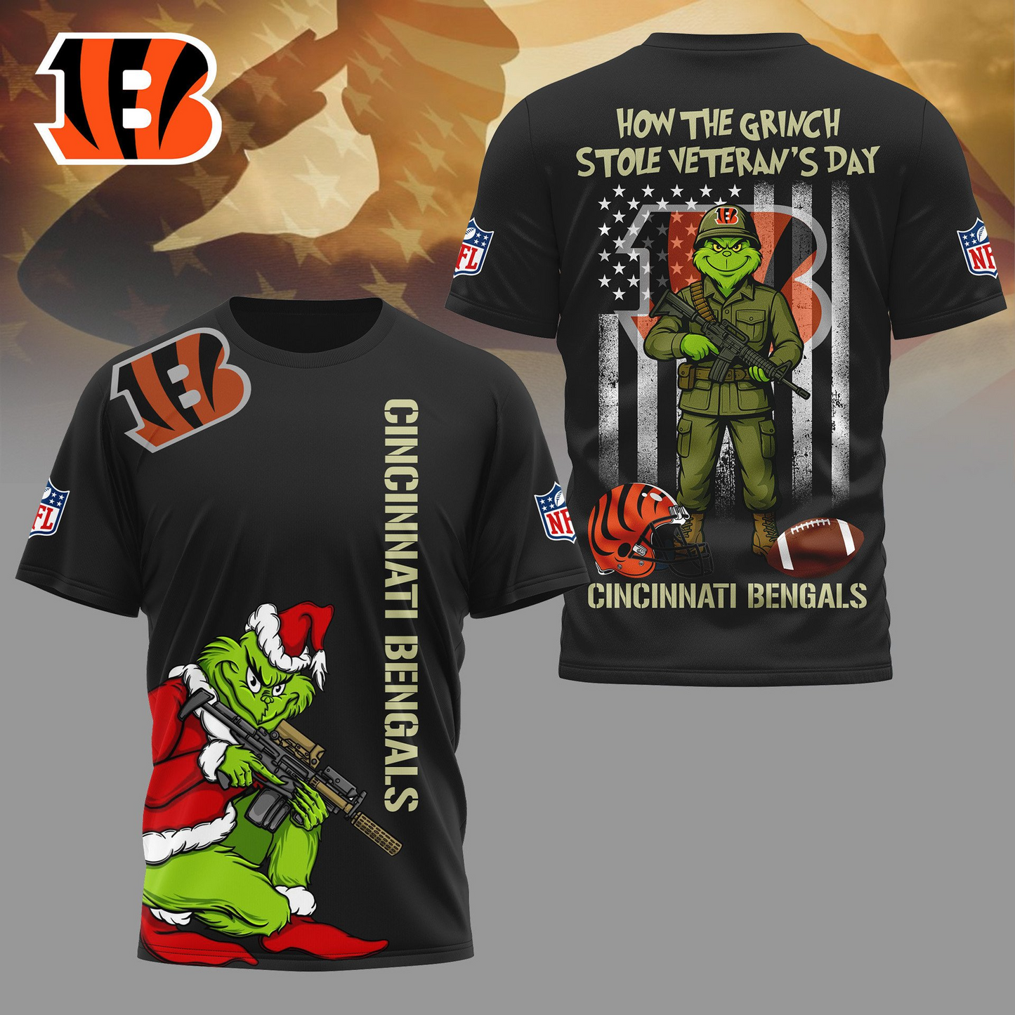CIN Premium NFL The Grinch Salute Veterans DDT CTND