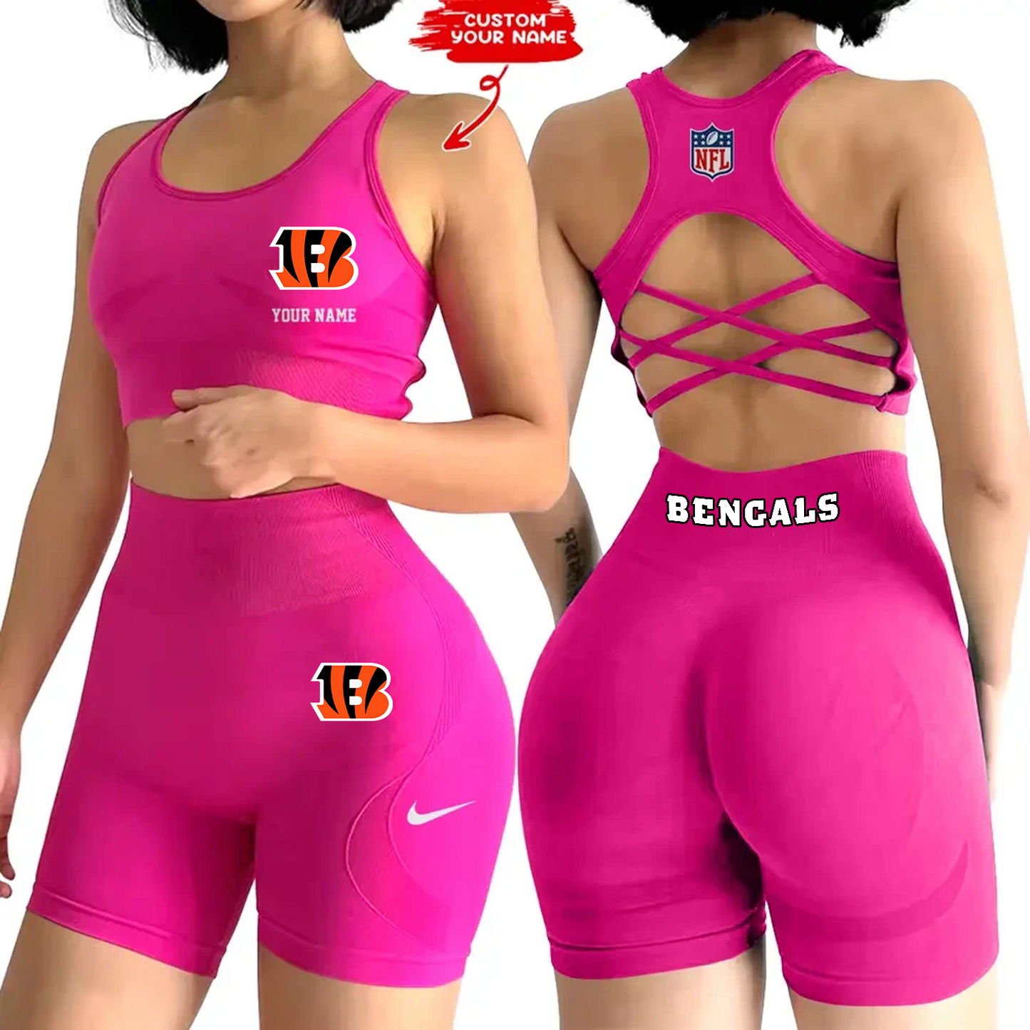 CIN x NFL 2-PCS Women's Seamless Yoga Set Sexy Sport Bra High Waist Sports Shorts DATND TANTD