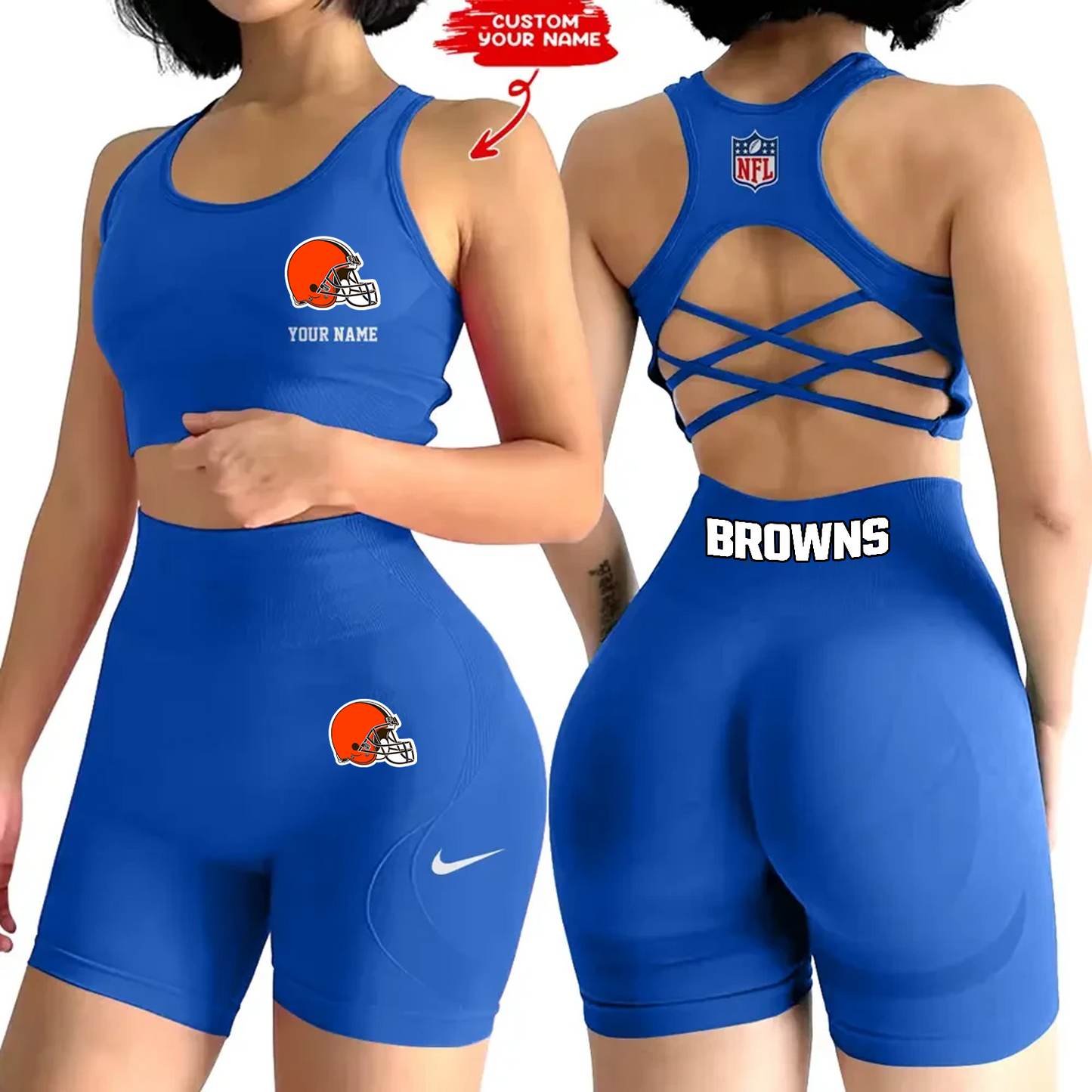 CLE x NFL 2-PCS Women's Seamless Yoga Set Sexy Sport Bra High Waist Sports Shorts DATND TANTD