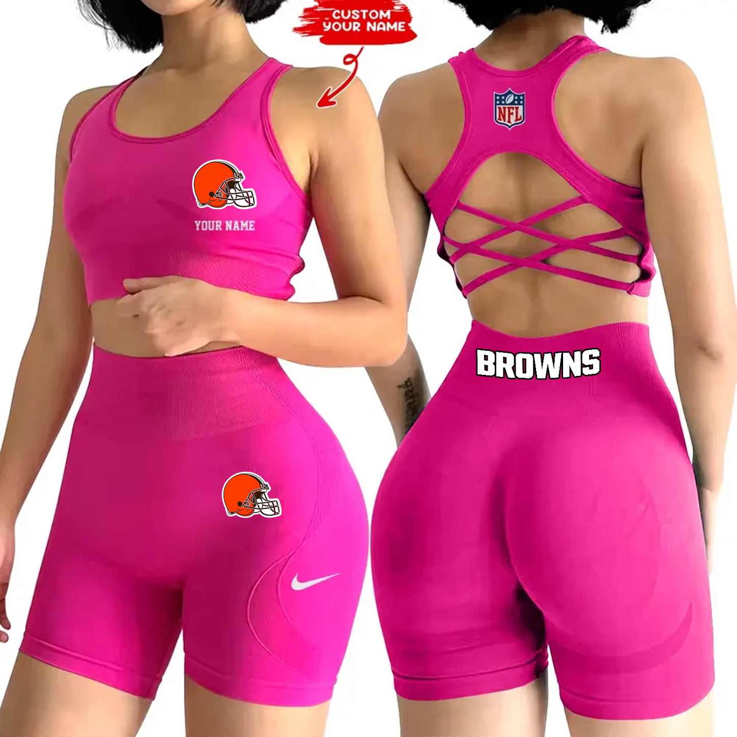 CLE x NFL 2-PCS Women's Seamless Yoga Set Sexy Sport Bra High Waist Sports Shorts DATND TANTD