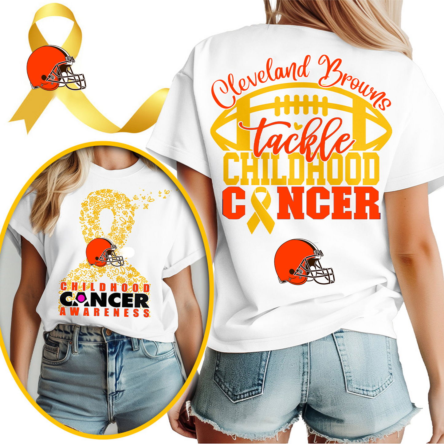 CLE X NFL Premium Childhood Cancer Awareness Month 3D Shirt DatND ThuongNH