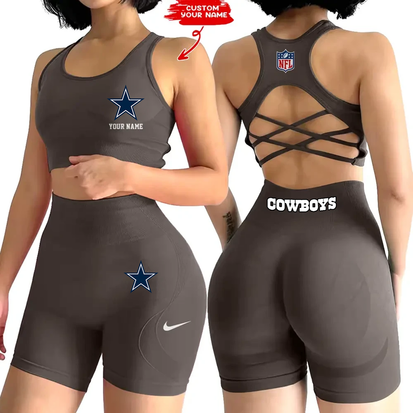DAL x NFL 2-PCS Women's Seamless Yoga Set Sexy Sport Bra High Waist Sports Shorts DATND TANTD