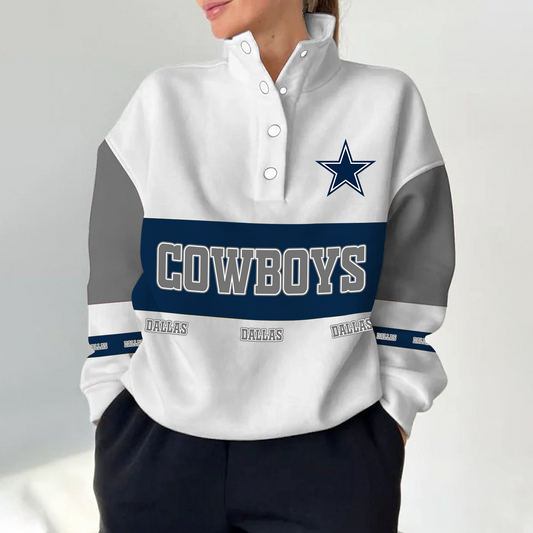 DAL x NFL Women's Retro Casual Snap Mockneck Pullover DATND TANTD