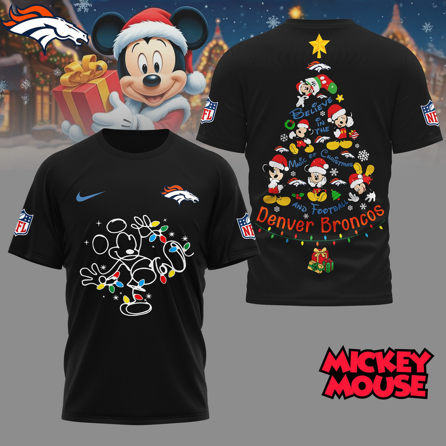 DB Premium NFL Mickey Mouse Christmas 3D Shirt DDT CTND