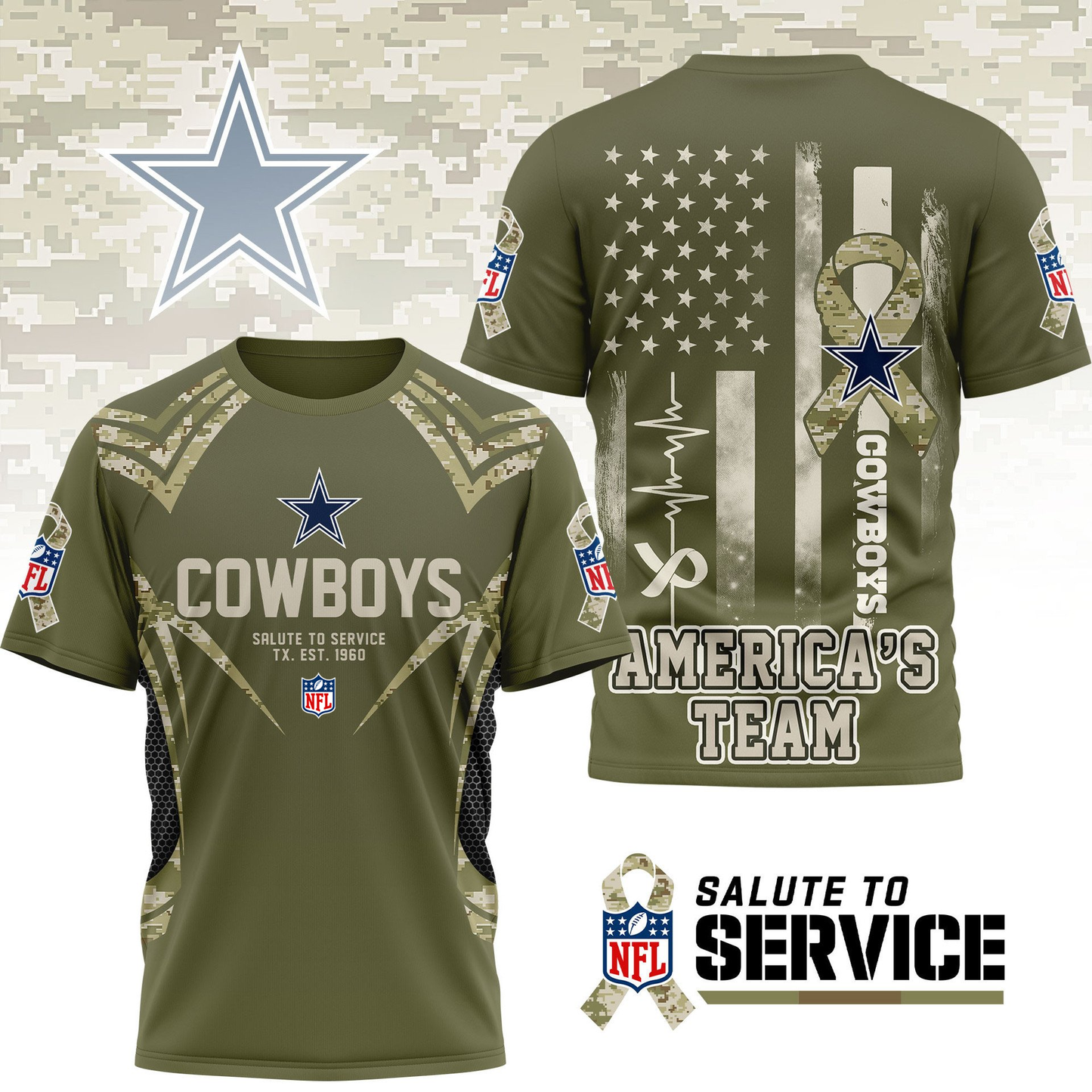 DC Premium NFL Salute to Service Camo 3D Shirt DDT CTND