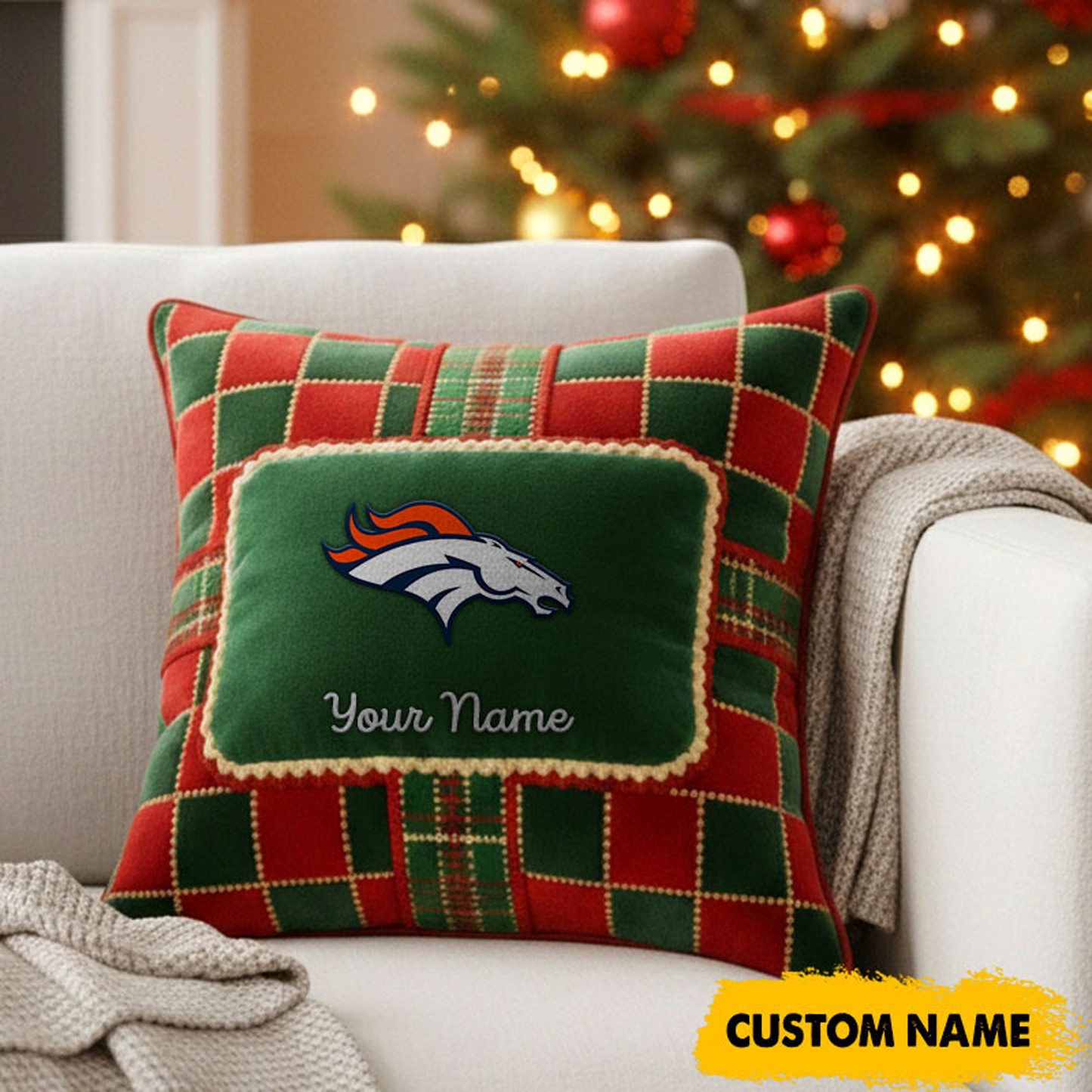 DEN x NFL Christmas New Square Pillow DatND DVT