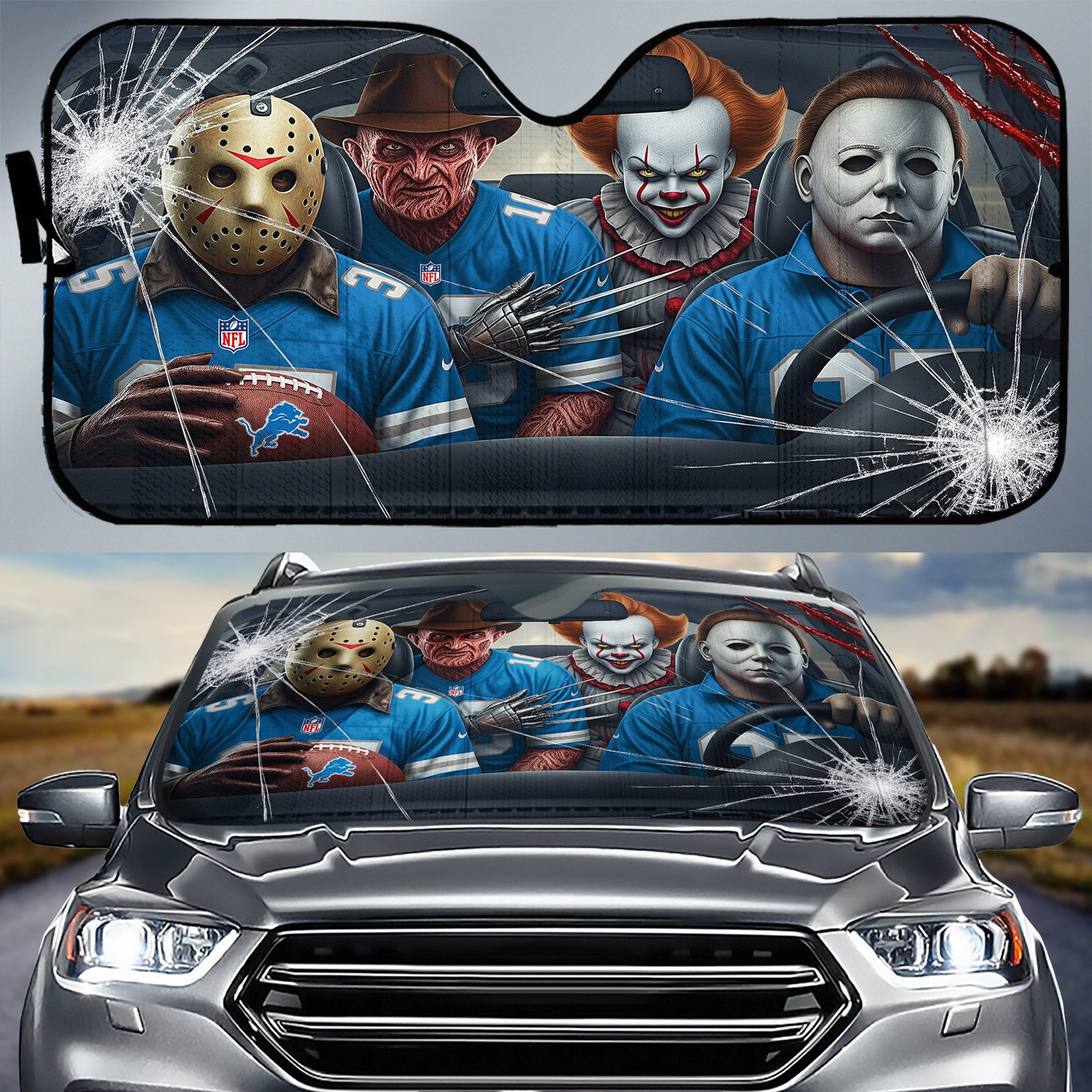 DL x NFL Horror Car Sunshade For Fan DDT CTND