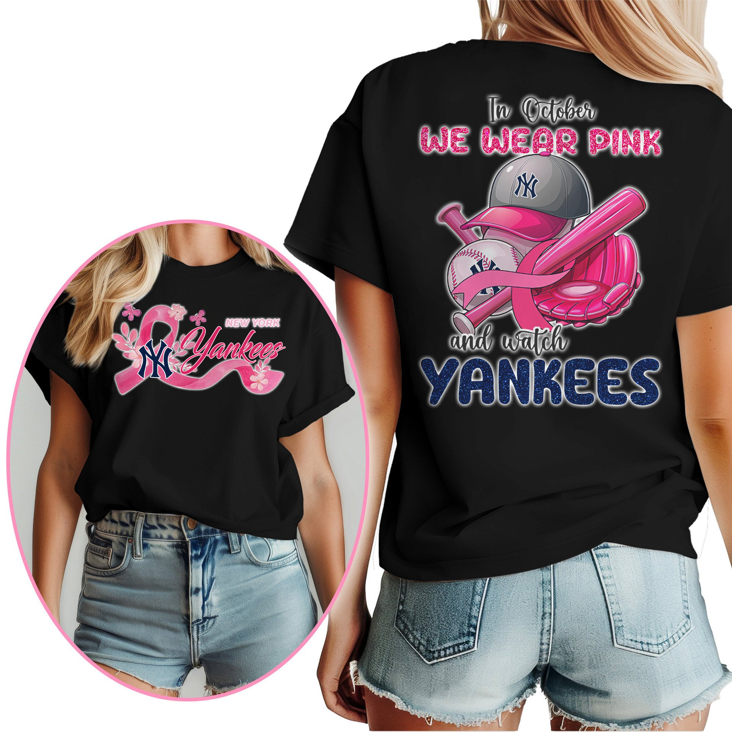 In October We Wear Pink And Watch MLB NYY Shirt DDT NTL
